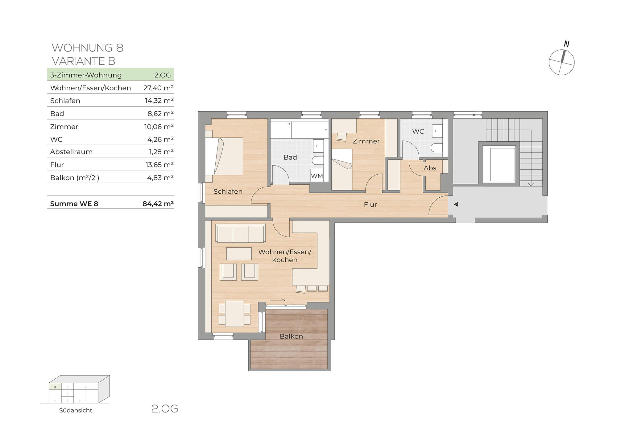 Grundriss Wohnung 8 Variante B